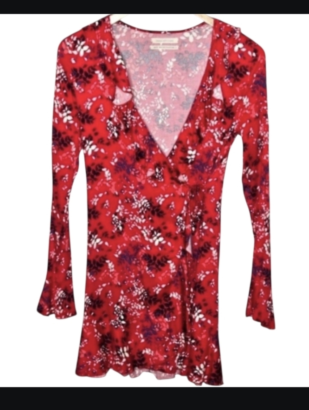 Urban Outfitters Red Floral Ruffle Trim Mini Dress